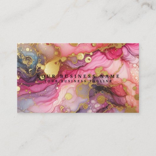Stunning Pretty Pink & Gold Alcohol Ink Watercolor 名刺 (正面)