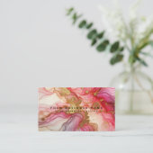 Stunning Pretty Pink & Gold Alcohol Ink Watercolor 名刺 (スタンド正面)