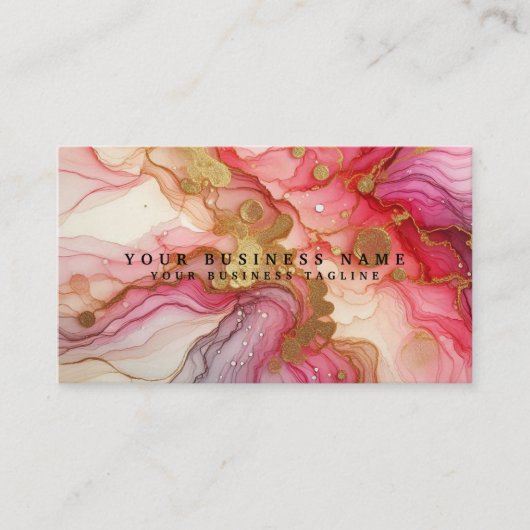 Stunning Pretty Pink & Gold Alcohol Ink Watercolor 名刺 (正面)