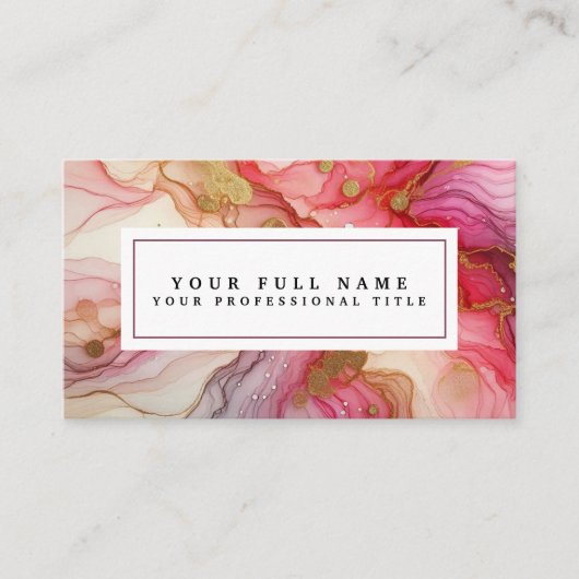 Stunning Pretty Pink & Gold Alcohol Ink Watercolor 名刺 (正面)