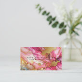 Stunning Pretty Pink & Gold Alcohol Ink Watercolor 名刺 (スタンド正面)