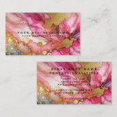 Stunning Pretty Pink & Gold Alcohol Ink Watercolor 名刺 (正面/裏面)