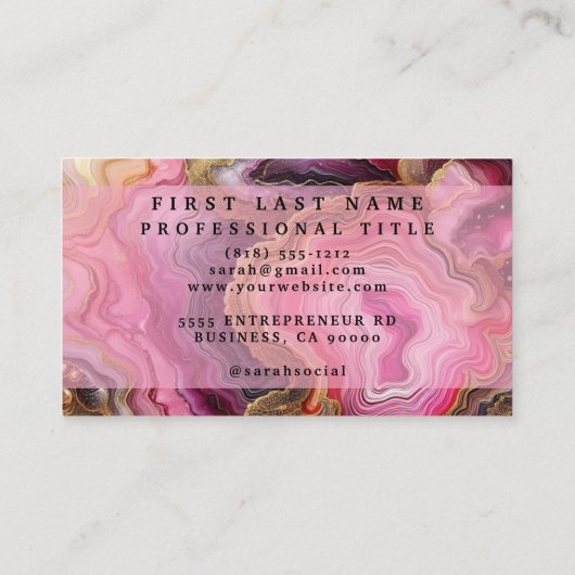 Stunning Pretty Pink & Gold Geode Watercolor 名刺 (裏面)