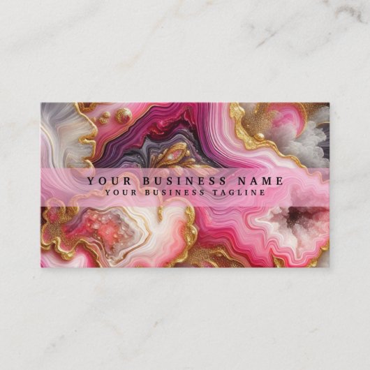 Stunning Pretty Pink & Gold Geode Watercolor 名刺 (正面)