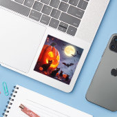 Stunning Pumpkin – Glowing Cats, Bats, Moon Magic シール (ノートパソコンとiPhone)