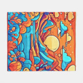 Stunning Rainbow Cartoonish Forest フリースブランケット (正面(横))