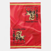 Stunning Red Gold Chinese Year of Fire Goat 2027 キッチンタオル (縦)