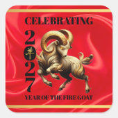 Stunning Red Gold Chinese Year of Fire Goat 2027 スクエアシール (正面)