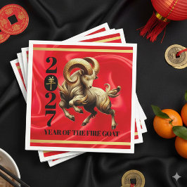 Stunning Red Gold Chinese Year of Fire Goat 2027 スタンダードカクテルナプキン