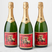 Stunning Red Gold Chinese Year of Fire Goat 2027 スパークリングワインラベル (ボトル)