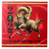 Stunning Red Gold Chinese Year of Fire Goat 2027 タイル (正面)