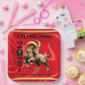 Stunning Red Gold Chinese Year of Fire Goat 2027 ペーパープレート (パーティー)
