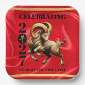 Stunning Red Gold Chinese Year of Fire Goat 2027 ペーパープレート (正面)