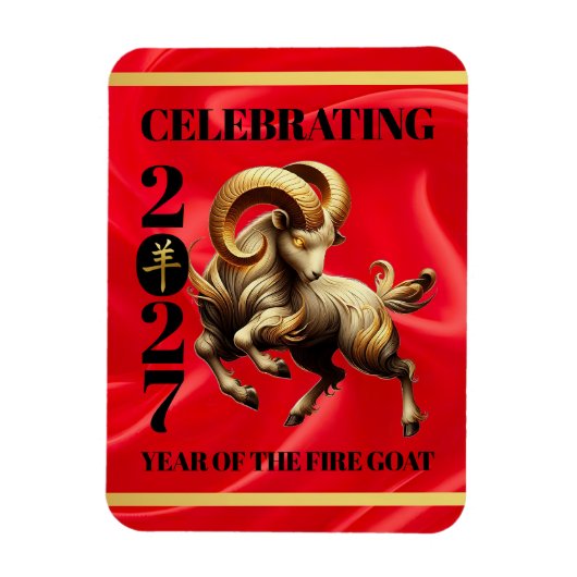 Stunning Red Gold Chinese Year of Fire Goat 2027 マグネット (縦)