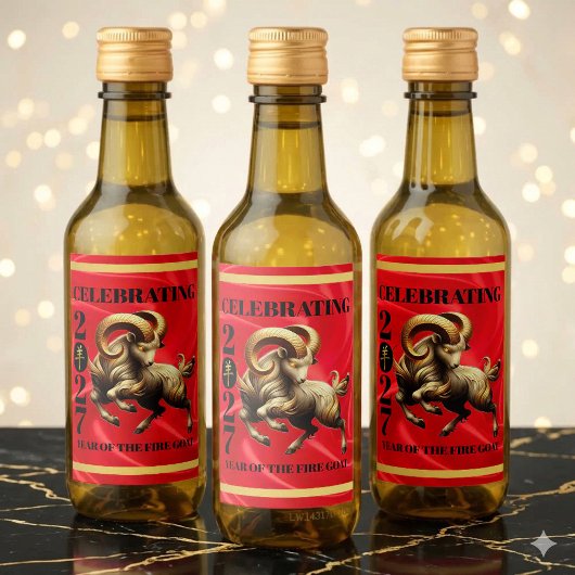 Stunning Red Gold Chinese Year of Fire Goat 2027 ワインラベル