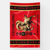 Stunning Red Gold Chinese Year of Fire Goat 2027 横断幕 (縦)