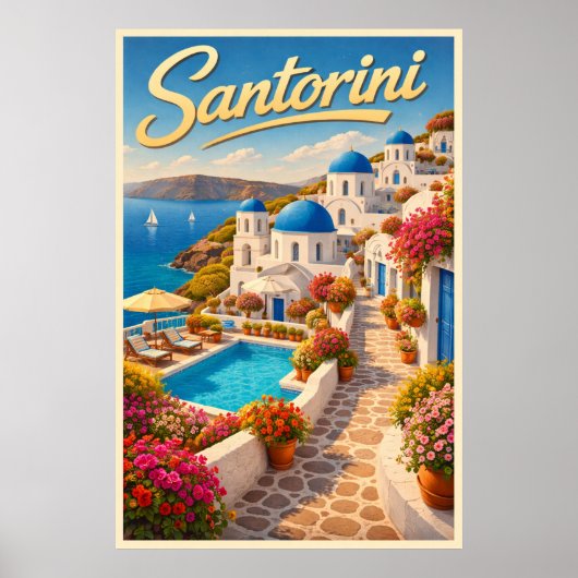 Stunning Santorini - Vintage Travel Poster ポスター (正面)