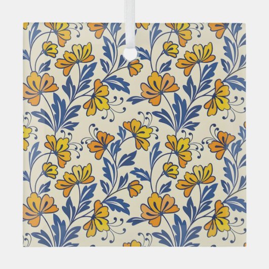 Stunning Seamless Pattern of Flowers and Leaves ガラスオーナメント (正面)