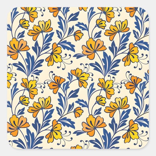 Stunning Seamless Pattern of Flowers and Leaves スクエアシール (正面)