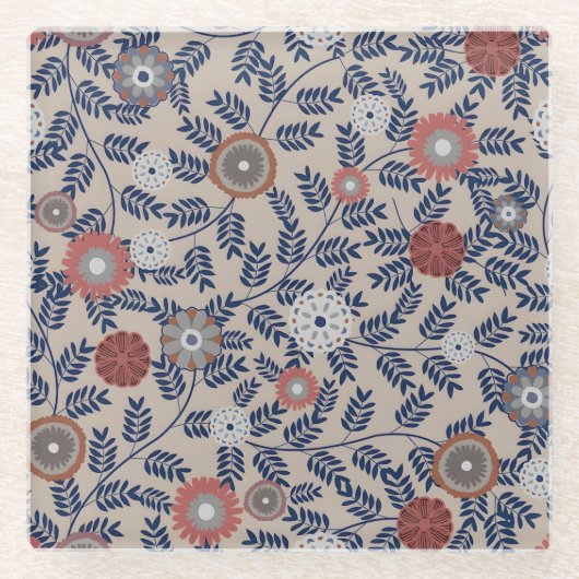 Stunning Teal and Magenta Foliage Pattern  ガラスコースター (正面)