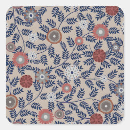 Stunning Teal and Magenta Foliage Pattern  スクエアシール