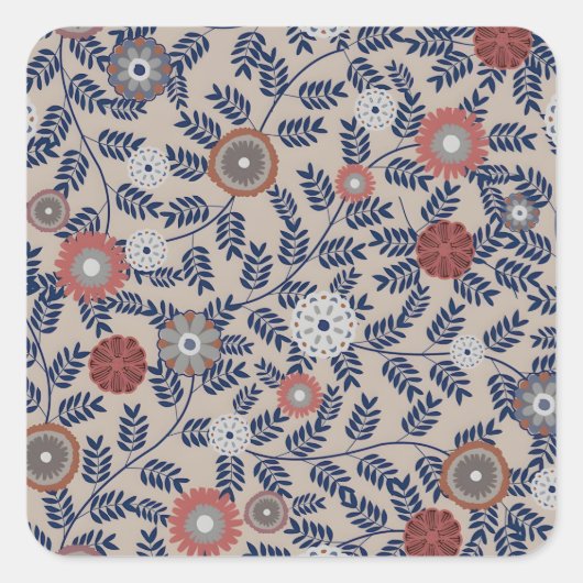 Stunning Teal and Magenta Foliage Pattern  スクエアシール (正面)