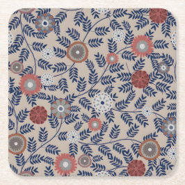 Stunning Teal and Magenta Foliage Pattern  スクエアペーパーコースター