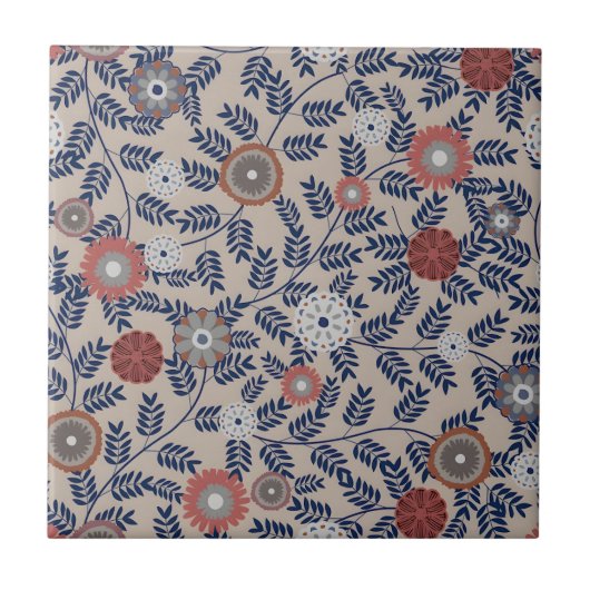 Stunning Teal and Magenta Foliage Pattern  タイル (正面)