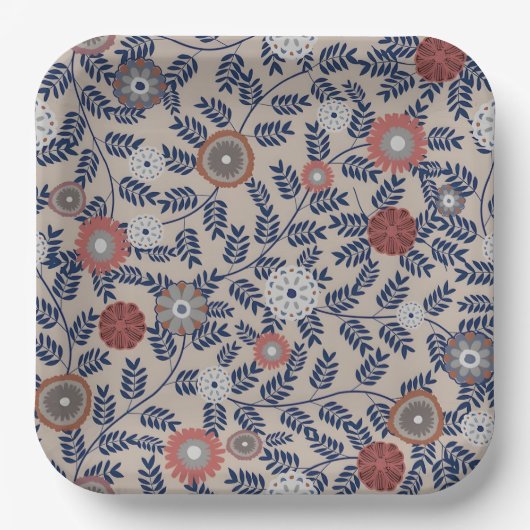 Stunning Teal and Magenta Foliage Pattern  ペーパープレート (正面)