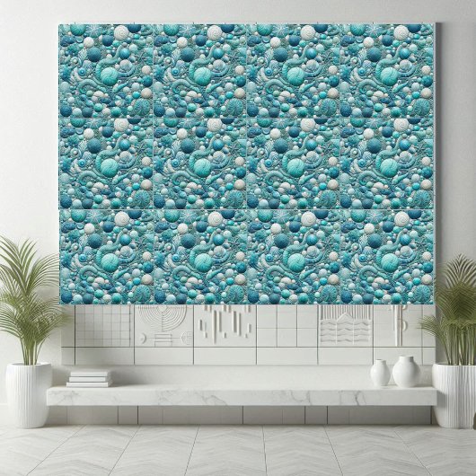 Stunning Underwater Shells Aquamarine Blue Mosaic  タイル