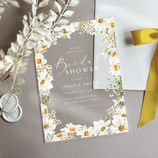 Stunning White Flowers Spring Bridal Shower アクリル招待状