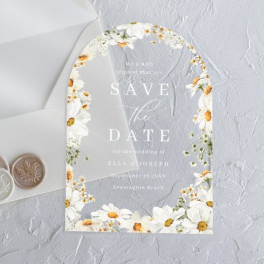 Stunning White Flowers Wedding Save The Date アクリル招待状