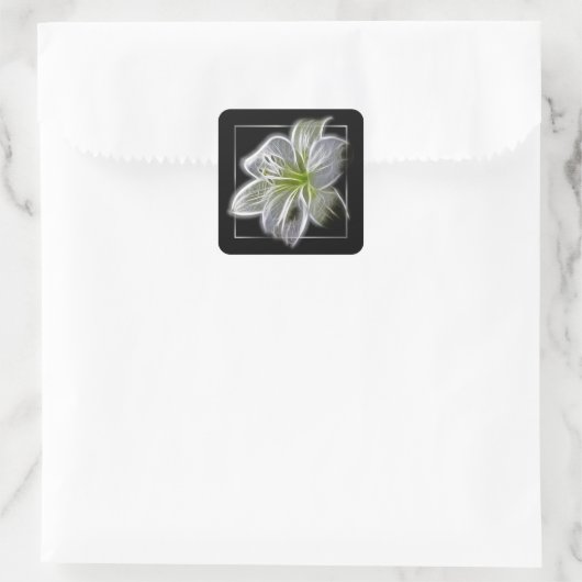 Stunning White Lily Fractal Art Black スクエアシール (バッグ)