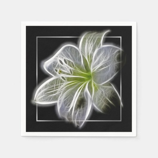 Stunning White Lily Fractal Art Black スタンダードカクテルナプキン (正面)