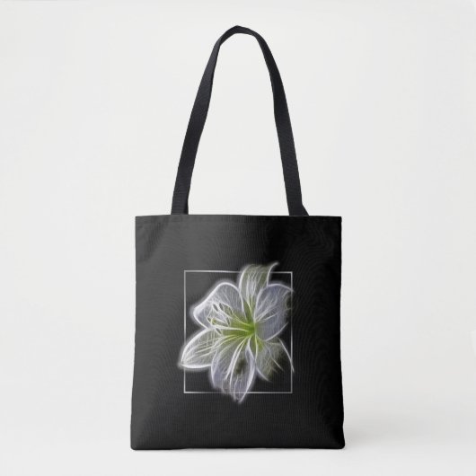 Stunning White Lily Fractal Art Black トートバッグ (正面)