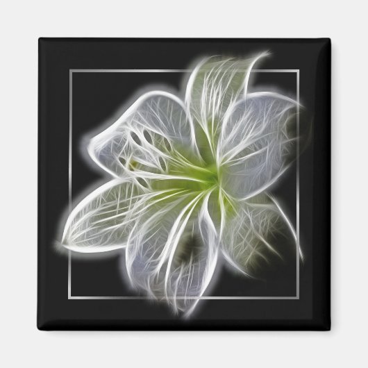 Stunning White Lily Fractal Art Black マグネット (正面)