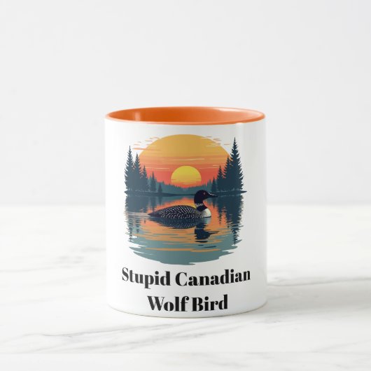Stupid Canadian Wolf Bird Funny Canada Gift Loon マグカップ (中央)
