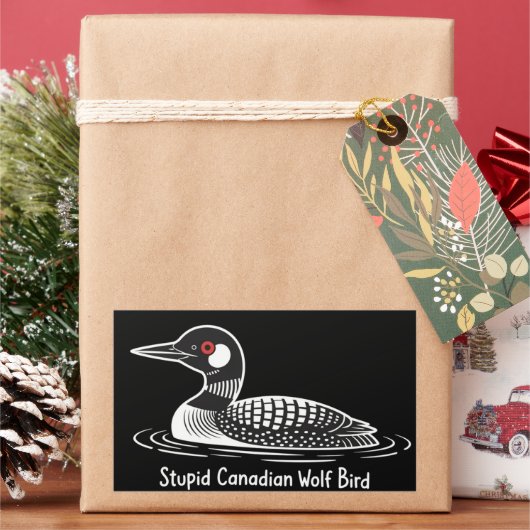 Stupid Canadian Wolf Bird Funny Canada Gift Loon  長方形シール (クリスマス)