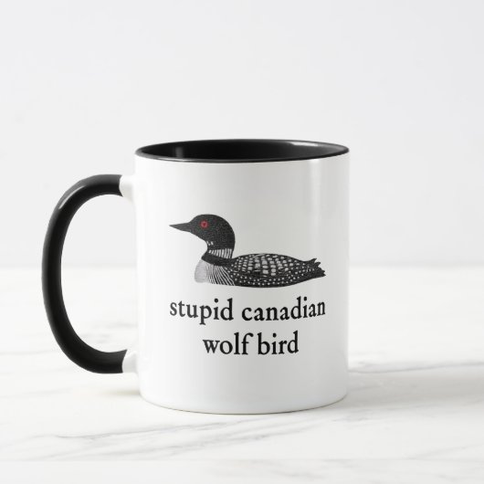 Stupid Canadian Wolf Bird Hockey Romance for Hocke マグカップ (左)