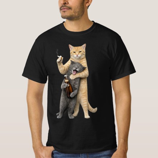 Stupid Cool Funny Cat Meme — Smoking Cat & Drinkin Tシャツ (正面)