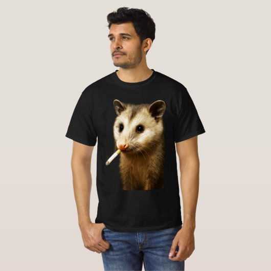 Stupid Cool Funny Opossum Smoking Possum Cigarette Tシャツ (正面フル)
