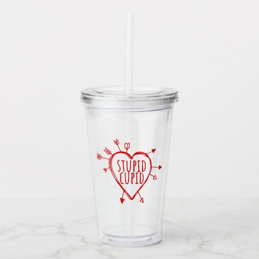 Stupid Cupid Heart With Arrows Funny Sarcastic アクリルタンブラー (正面)