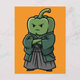 Sturdy Green Bell Pepper Samurai Bodyguard  ポストカード