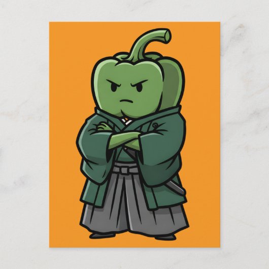 Sturdy Green Bell Pepper Samurai Bodyguard  ポストカード (正面)