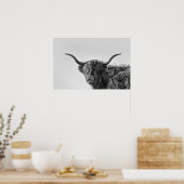 Sturdy highland cow in monochrome ポスター (キッチン)