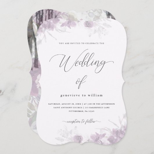 Sture Botanicalフローラオーバーレイ結婚写真 招待状 (正面/裏面)