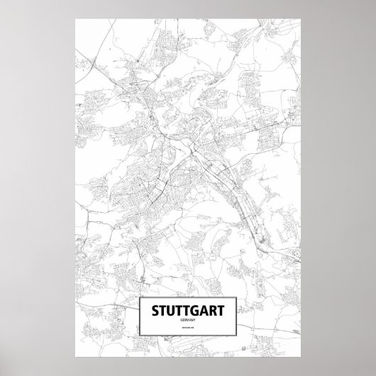 Stuttgart，ドイツ（黒と白） ポスター (正面)