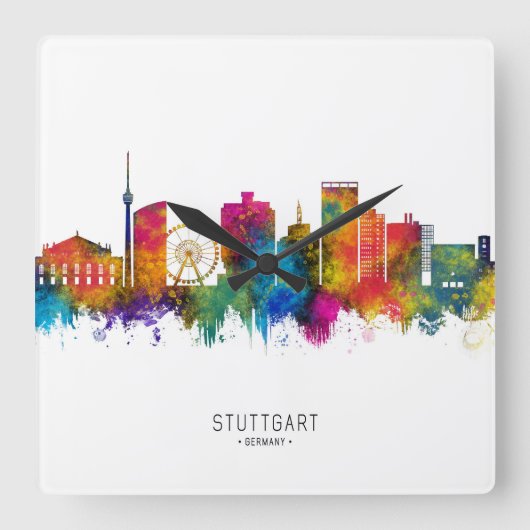 Stuttgart Germany Skyline スクエア壁時計 (正面)