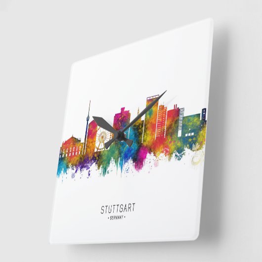 Stuttgart Germany Skyline スクエア壁時計 (傾斜)