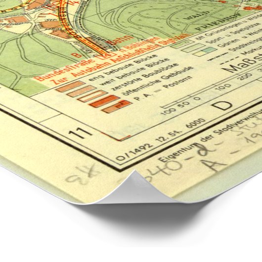 Stuttgart Map, Stuttgart Germany, Germany Map 1954 ポスター (角)